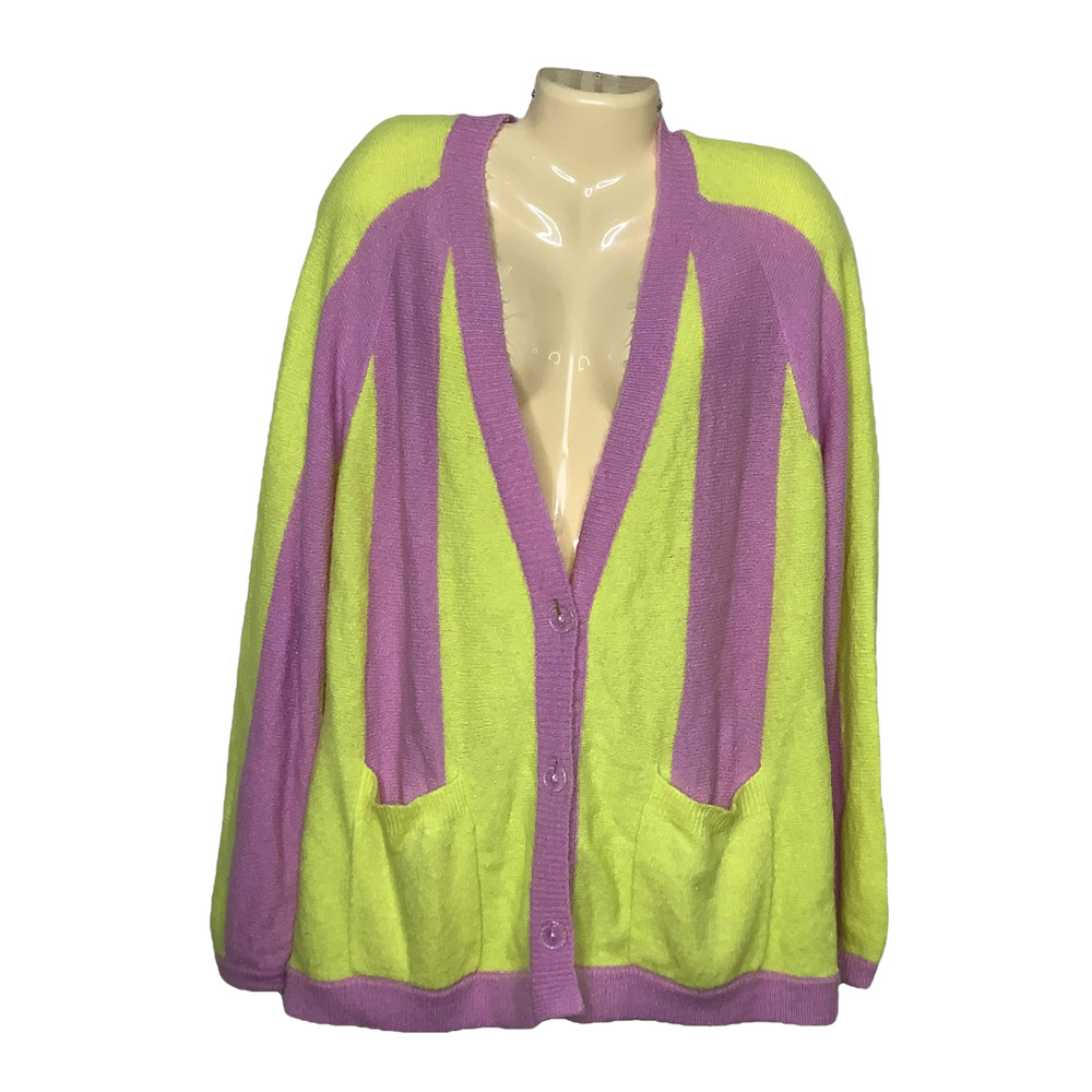 For Love and Lemons Cardigan Womens Large Yellow Pink Stripe Oversized Lauryn L